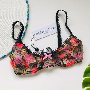 For Love And Lemons Sunrise Bra Black Multi Floral XXS NEW